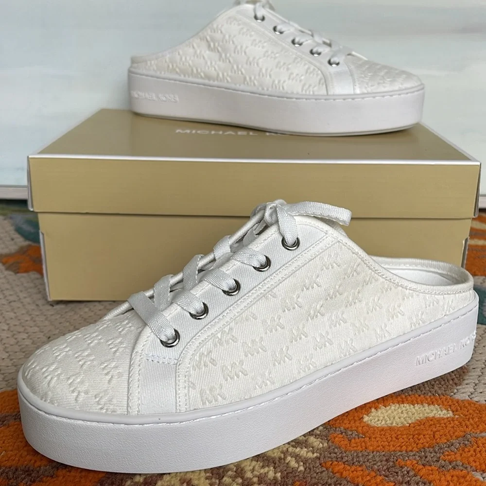Michael Kors POPPY SLIDE SNEAKERS MK DEBOSSED WASHED DENIM 49T4POFP2D Platforms